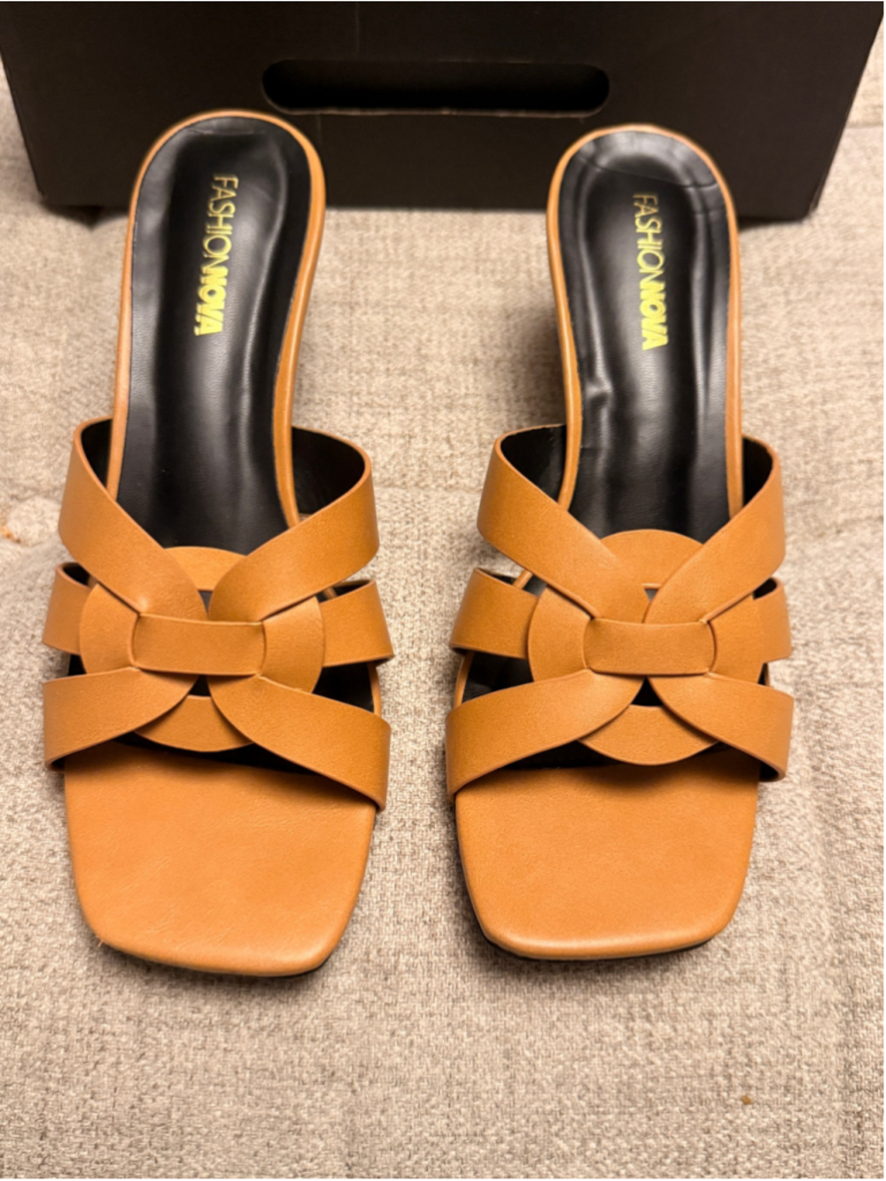 Fashion Nova Ellie Tan Woven Strappy Heeled Mule Sandals Size 8
